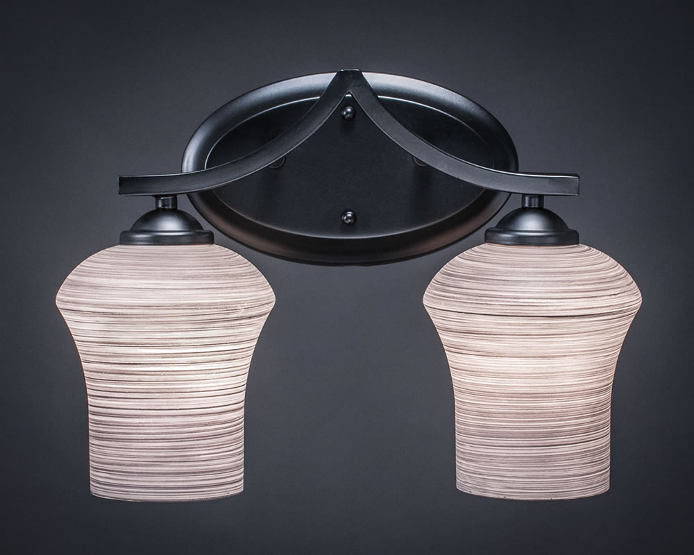 Zilo 2 Light Bath Bar Shown In Matte Black Finish With 5.5" Zilo Gray Linen Glass