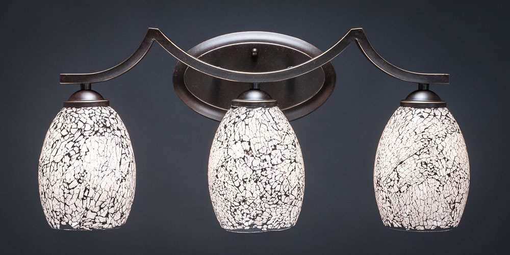 Zilo 3 Light Bath Bar Shown In Dark Granite Finish With 5" Black Fusion Glass