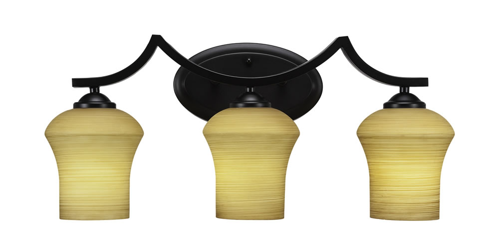 Zilo 3 Light Bath Bar Shown In Matte Black Finish With 5.5" Zilo Cayenne Linen Glass