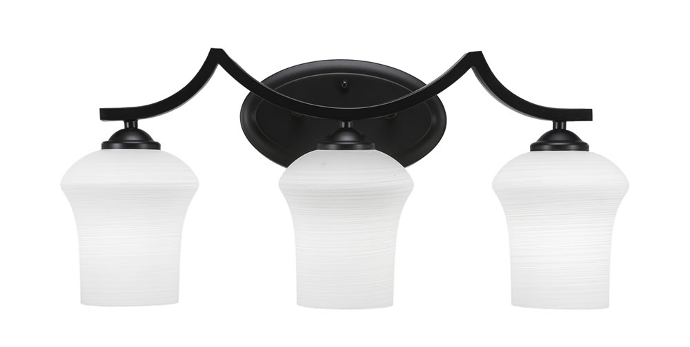 Zilo 3 Light Bath Bar Shown In Matte Black Finish With 5.5" Zilo White Linen Glass