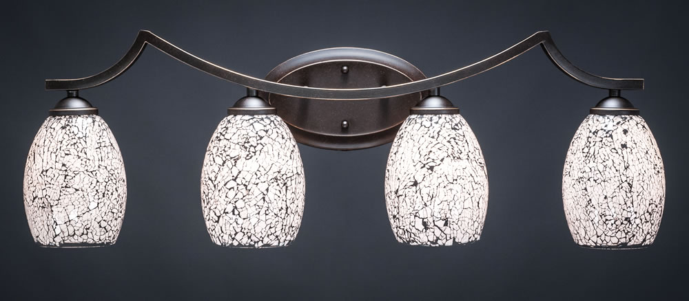 Zilo 4 Light Bath Bar Shown In Dark Granite Finish With 5" Black Fusion Glass