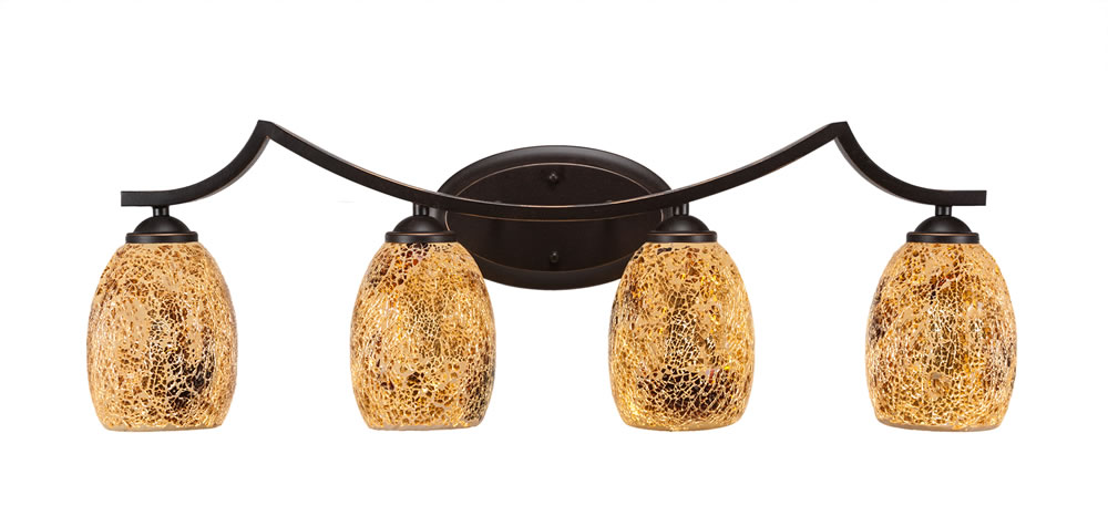 Zilo 4 Light Bath Bar Shown In Dark Granite Finish With 5" Gold Fusion Glass