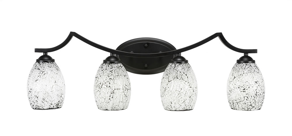 Zilo 4 Light Bath Bar Shown In Matte Black Finish With 5" Black Fusion Glass