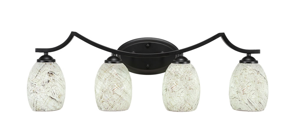 Zilo 4 Light Bath Bar Shown In Matte Black Finish With 5" Natural Fusion Glass