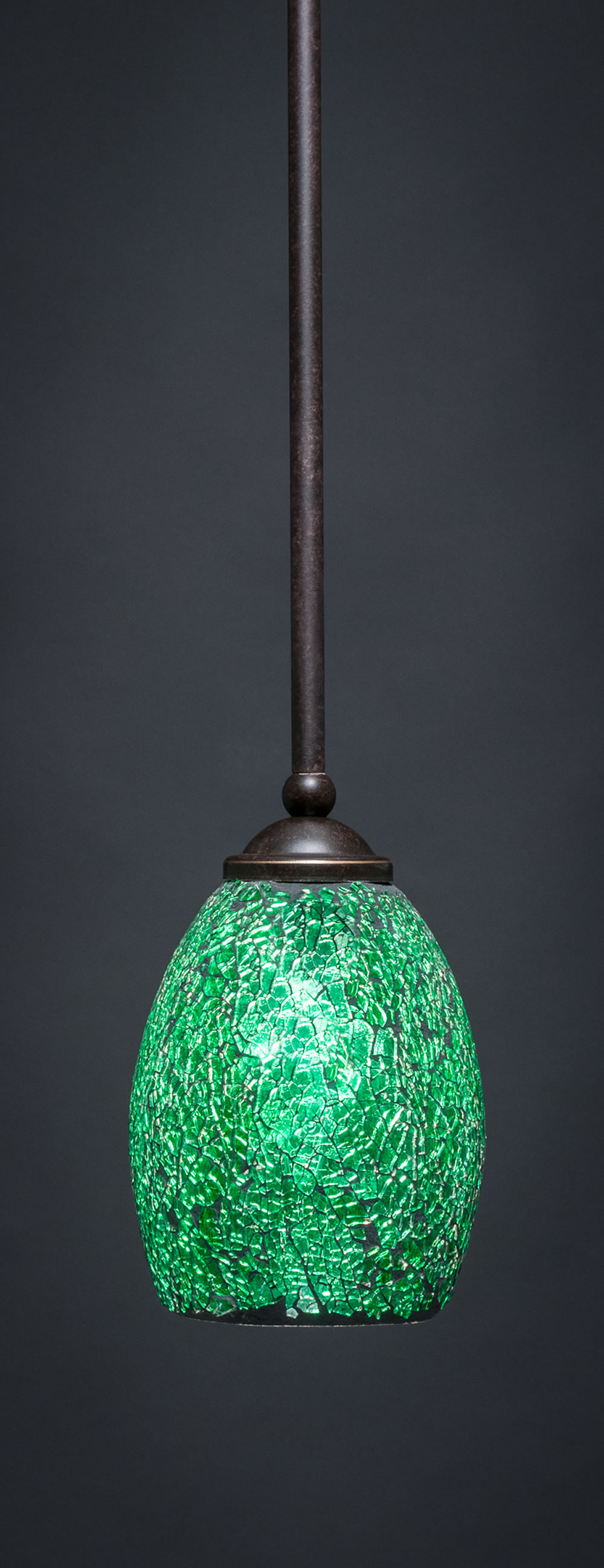 Zilo 1 Light Mini Pendant Shown In Dark Granite Finish With 5" Green Fusion Glass