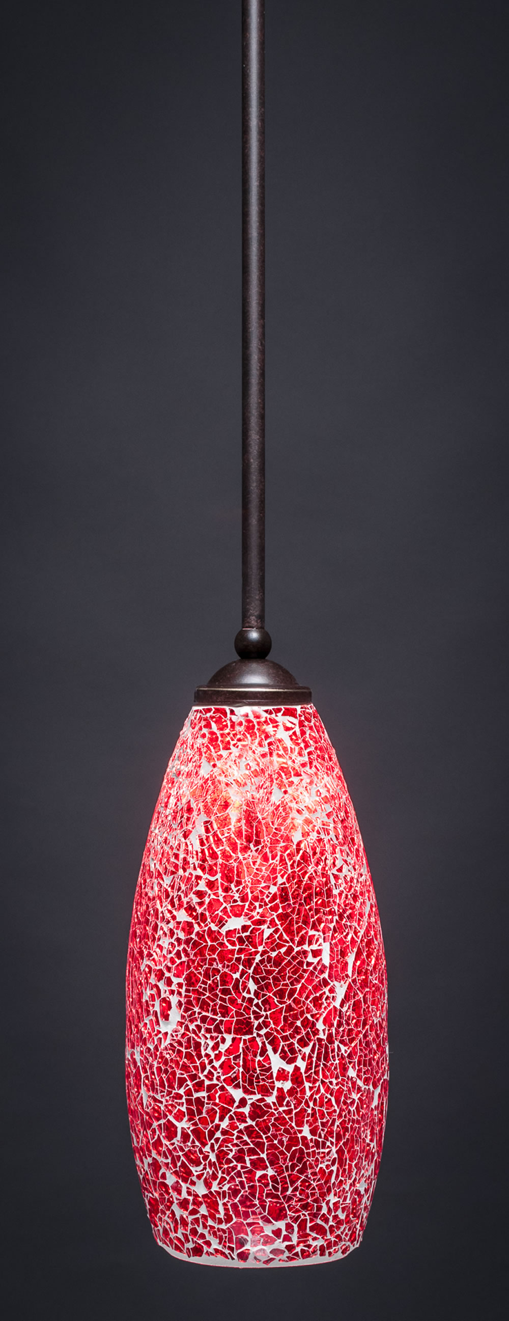 Zilo 1 Light Mini Pendant Shown In Dark Granite Finish With 5.5" Red Fusion Glass