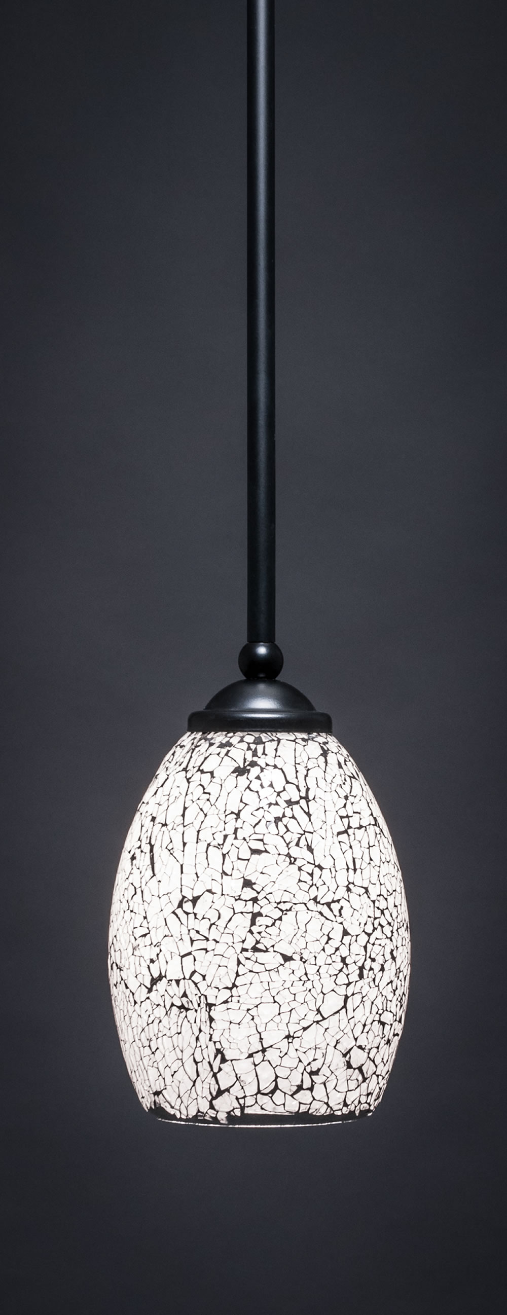 Zilo 1 Light Mini Pendant Shown In Matte Black Finish With 5" Black Fusion Glass