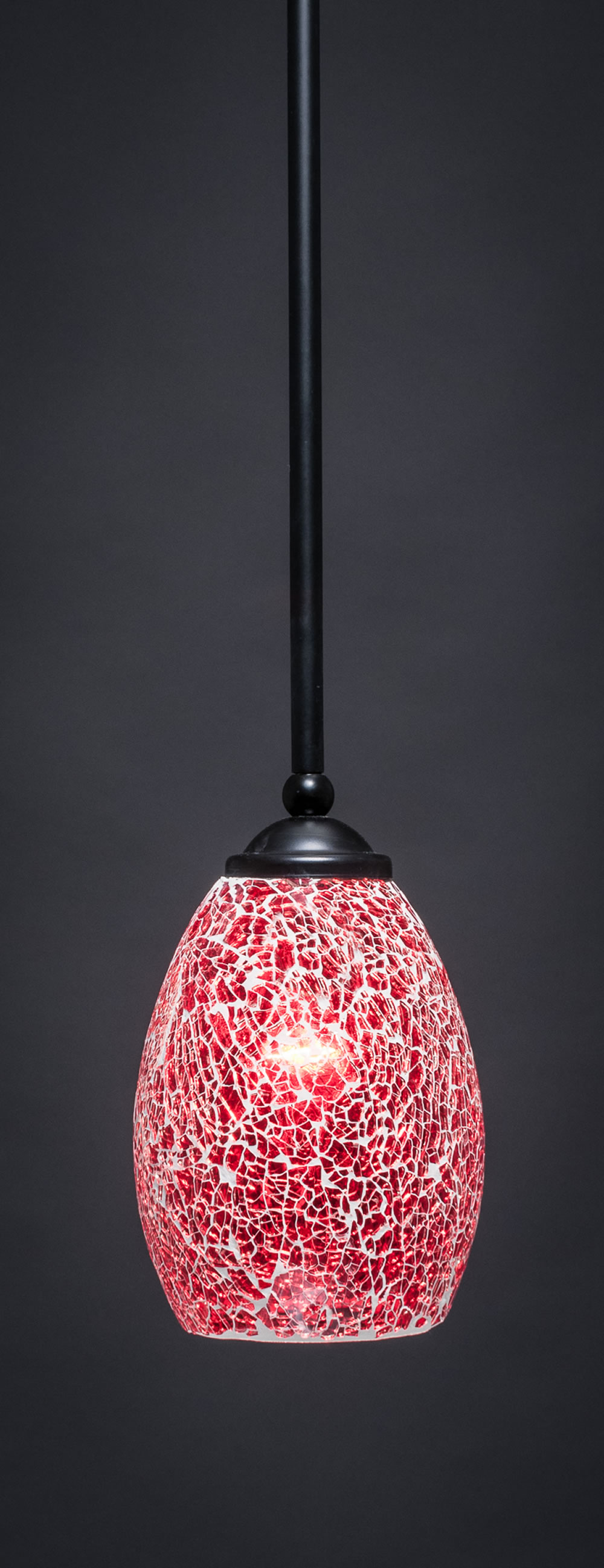Zilo 1 Light Mini Pendant Shown In Matte Black Finish With 5" Red Fusion Glass