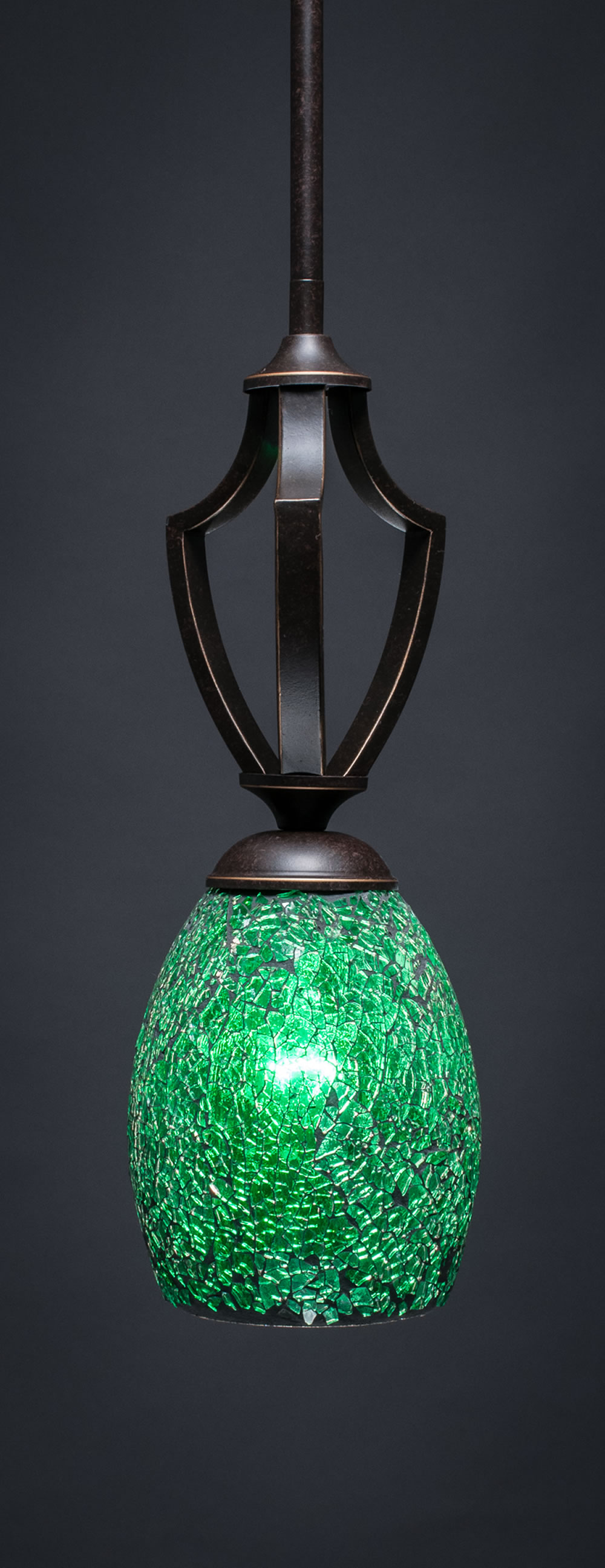 Zilo 1 Light Mini Pendant Shown In Dark Granite Finish With 5" Green Fusion Glass