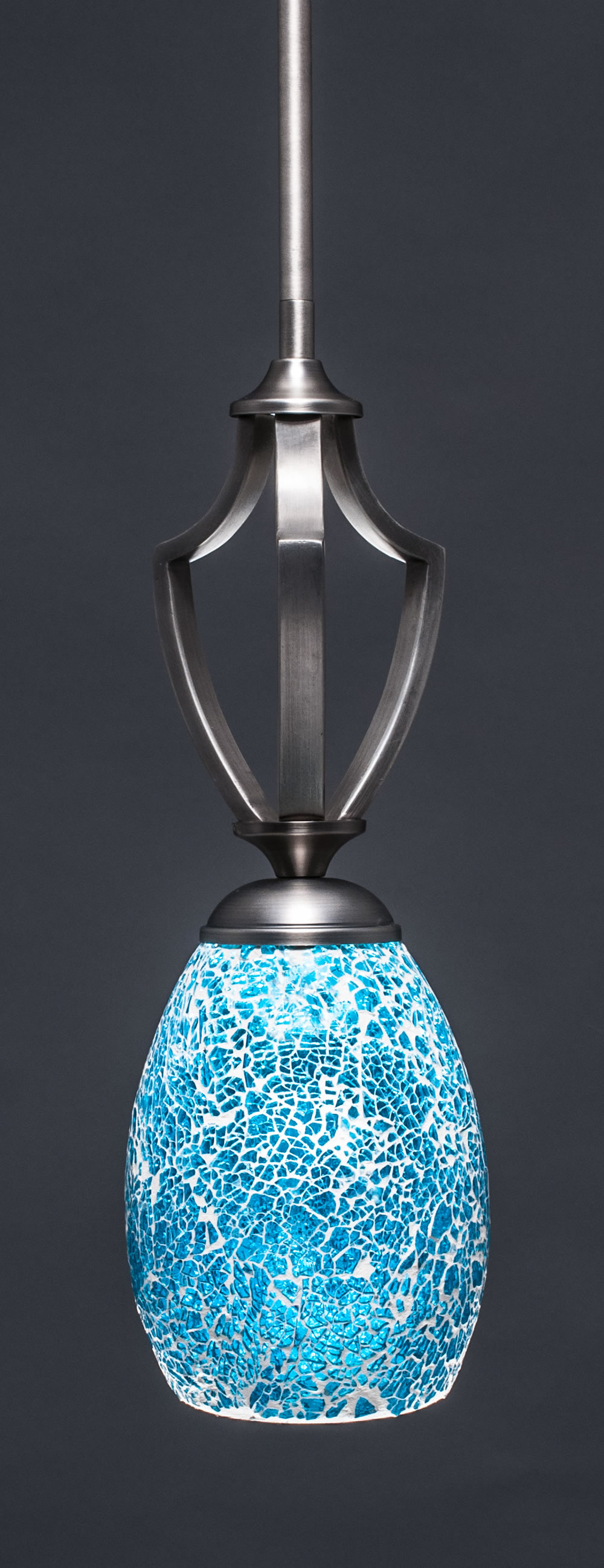 Zilo 1 Light Mini Pendant Shown In Graphite Finish With 5" Turquoise Fusion Glass