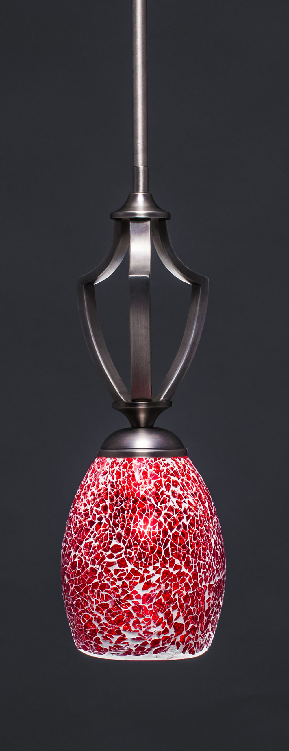 Zilo 1 Light Mini Pendant Shown In Graphite Finish With 5" Red Fusion Glass