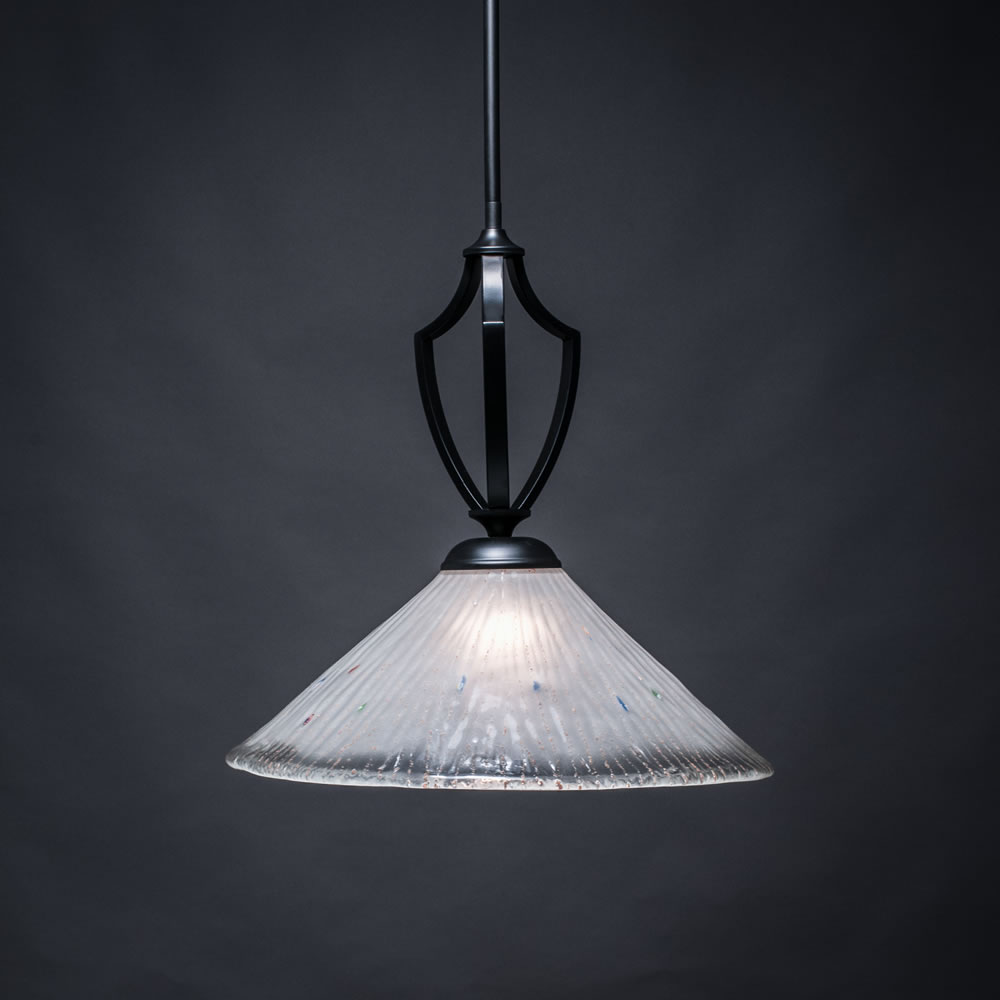 Zilo Pendant Shown In Matte Black Finish With 16 Frosted Crystal Glass