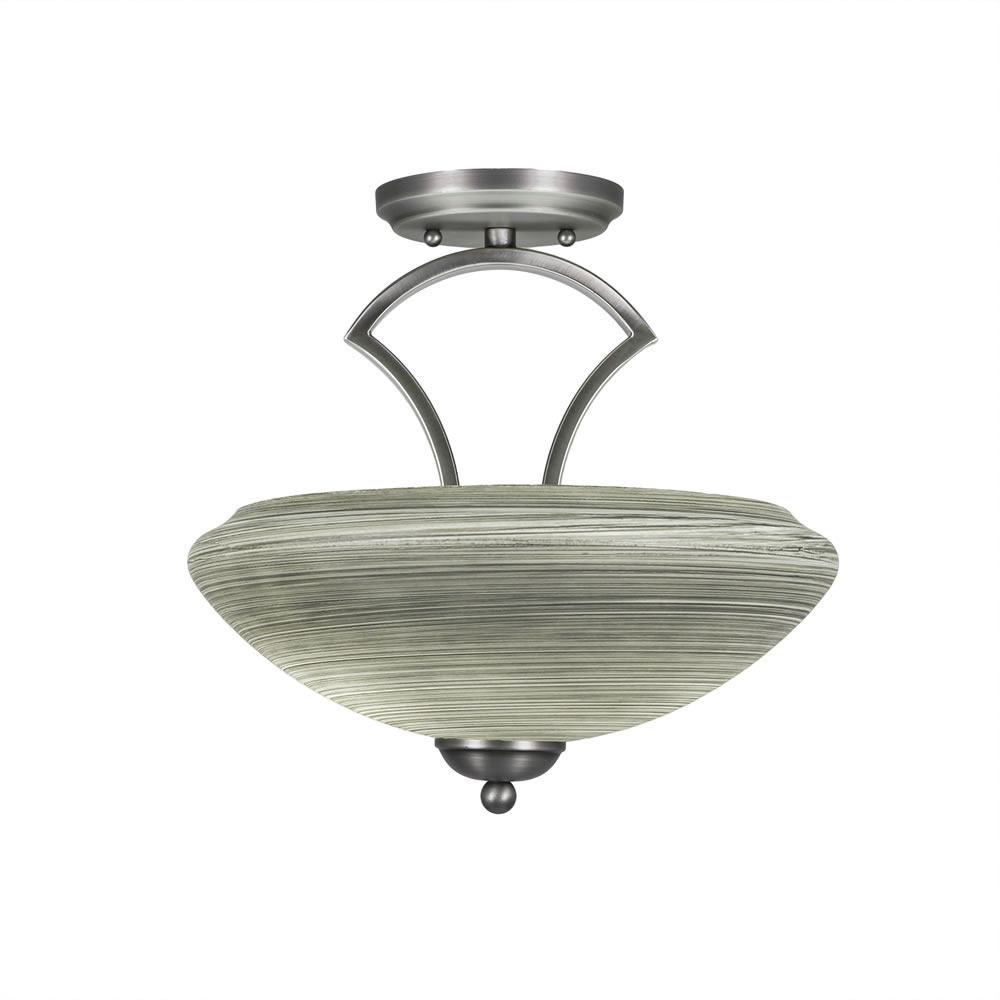 Zilo Semi Flush With 2 Bulbs Shown In Graphite Finish With 14" Zilo Gray Linen Glass