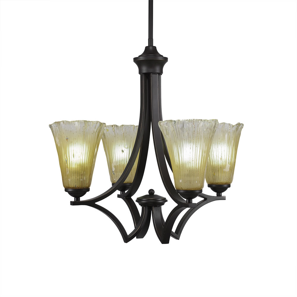 Zilo 4 Light Chandelier Shown In Dark Granite Finish With 5.5" Fluted Amber Crystal Glass