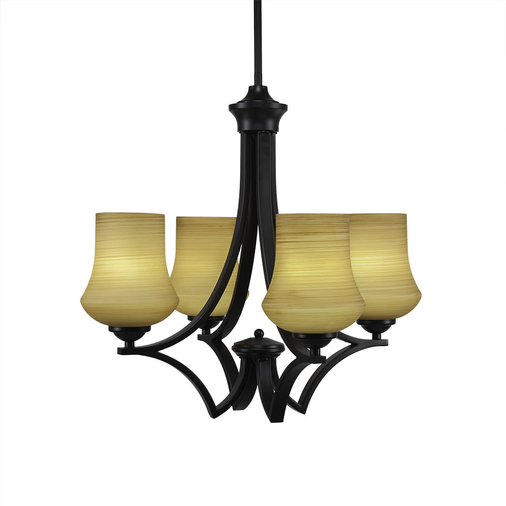 Zilo 4 Light Chandelier Shown In Matte Black Finish With 5.5" Zilo Cayenne Linen Glass