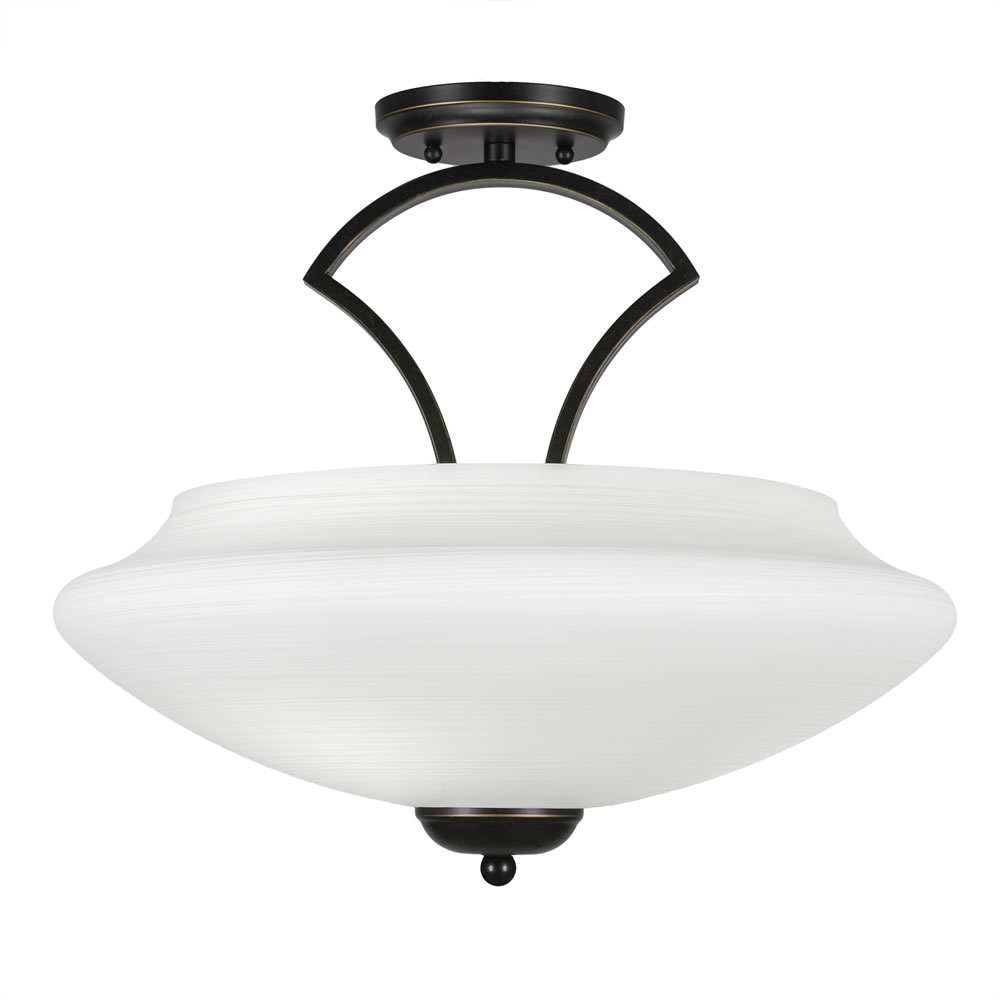 Zilo Semi Flush With 3 Bulbs Shown In Dark Granite Finish With 18" Zilo White Linen Glass