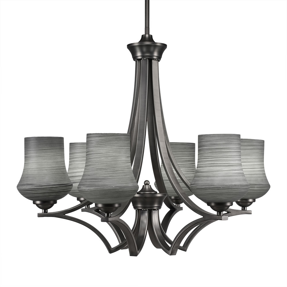 Zilo 6 Light Chandelier Shown In Graphite Finish With 5.5" Zilo Gray Linen Glass