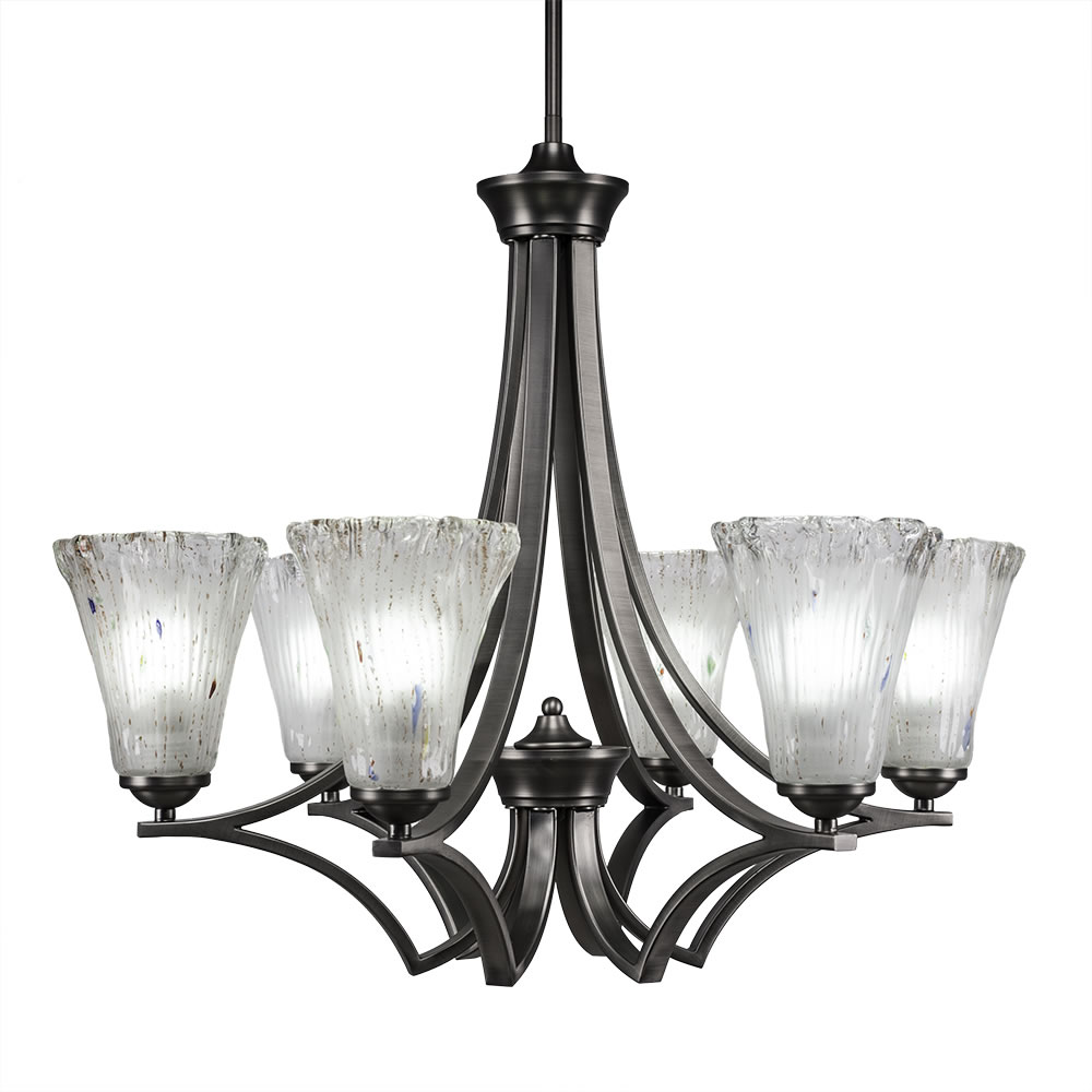Zilo 6 Light Chandelier Shown In Graphite Finish With 5.5" Fluted Frosted Crystal Glass