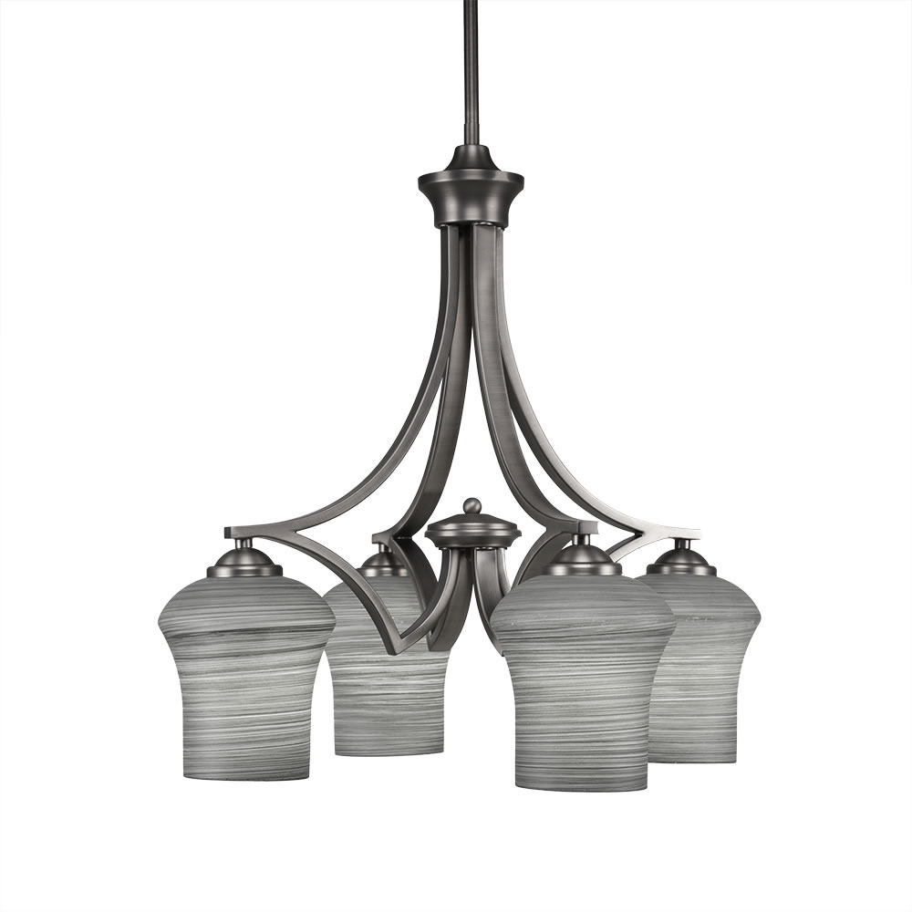 Zilo 4 Light Chandelier Shown In Matte Black Finish With 5.5" Zilo Gray Linen Glass