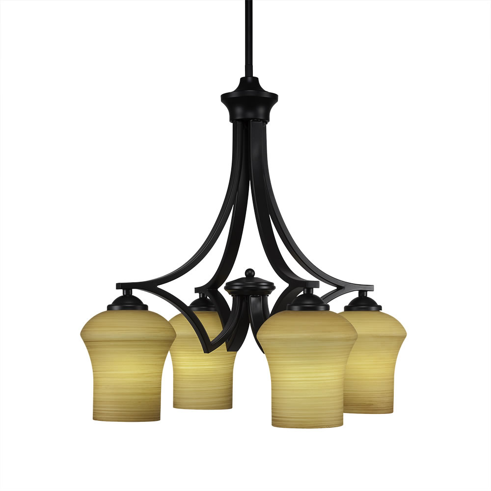 Zilo 4 Light Chandelier Shown In Matte Black Finish With 5.5" Zilo Cayenne Linen Glass