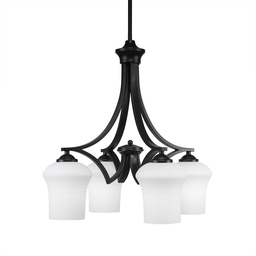 Zilo 4 Light Chandelier Shown In Matte Black Finish With 5.5" Zilo White Linen Glass