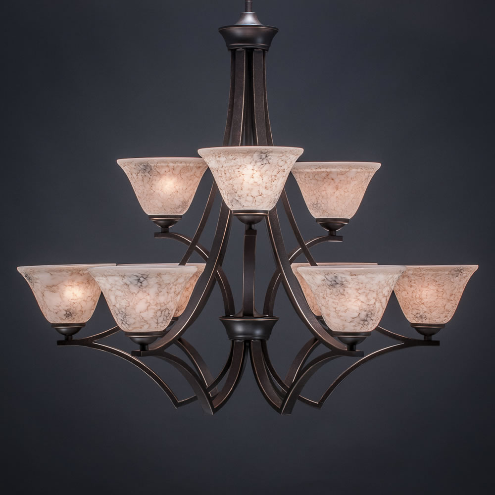 Zilo 9 Light Chandelier Shown In Dark Granite Finish With 7" Italian Marble Glass
