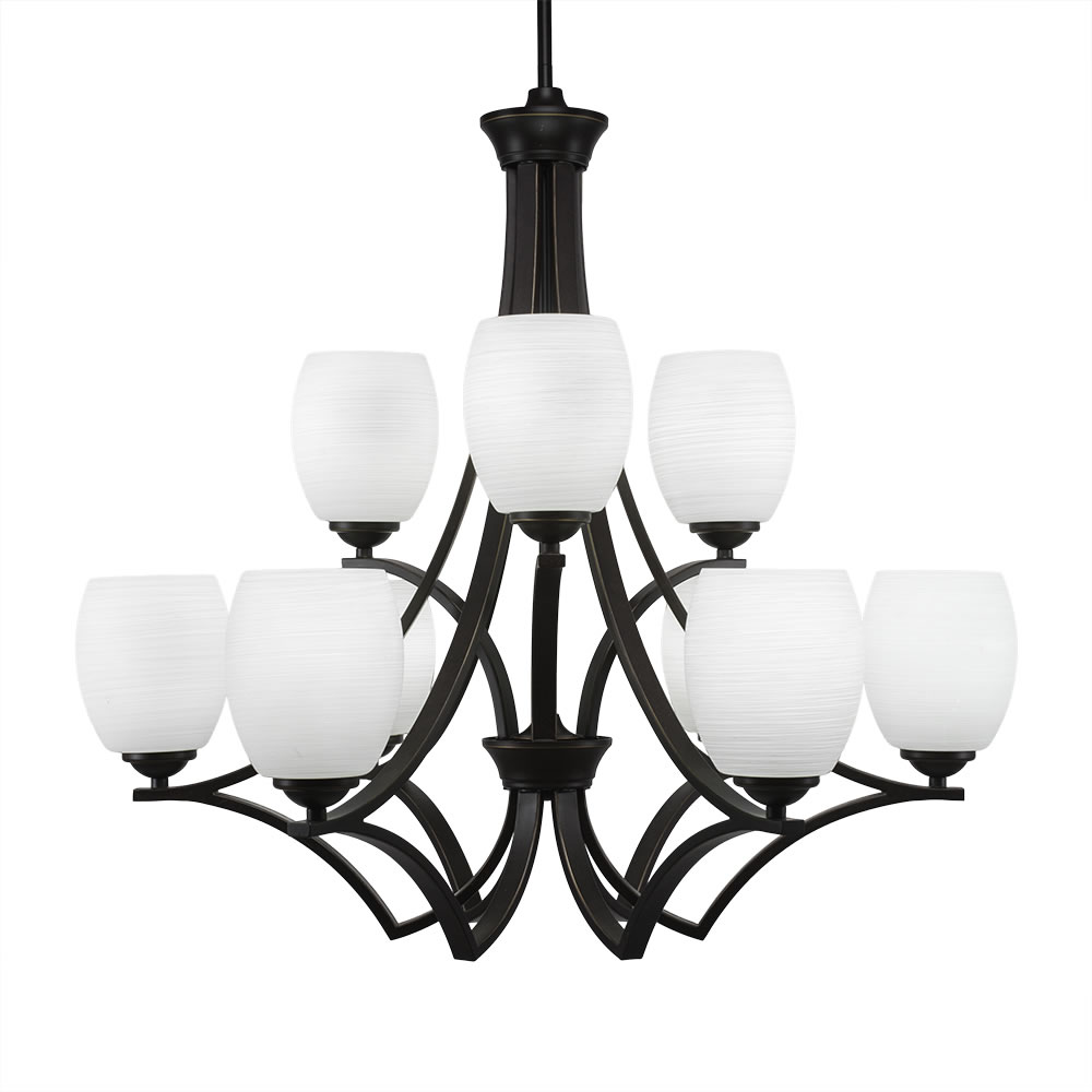 Zilo 9 Light Chandelier Shown In Dark Granite Finish With 5" White Linen Glass