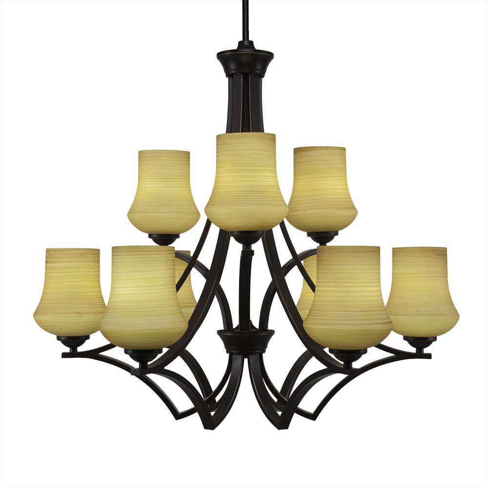Zilo 9 Light Chandelier Shown In Dark Granite Finish With 5.5" Zilo Cayenne Linen Glass