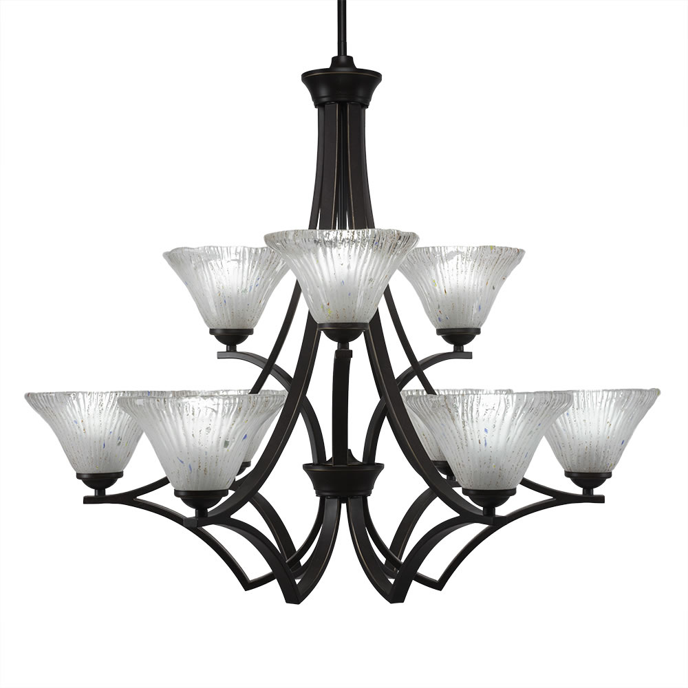 Zilo 9 Light Chandelier Shown In Dark Granite Finish With 7" Frosted Crystal Glass