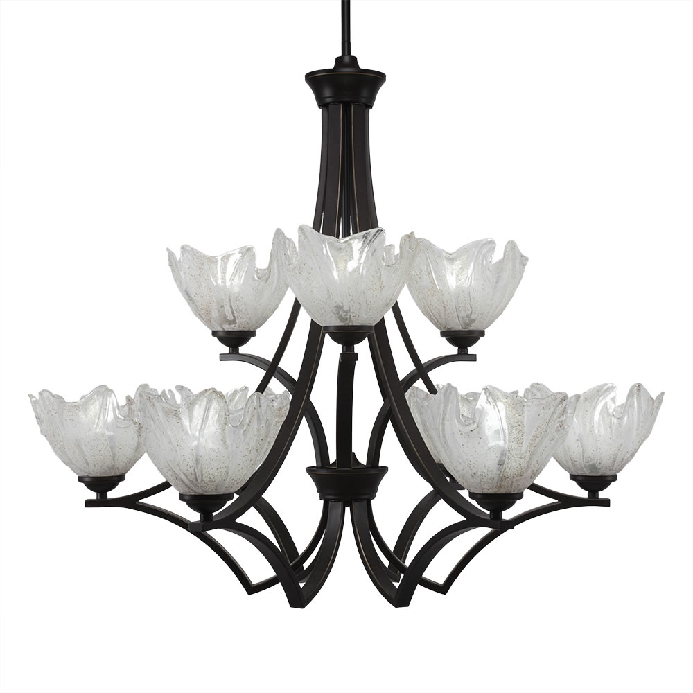 Zilo 9 Light Chandelier Shown In Dark Granite Finish With 7" Italian Ice Glass
