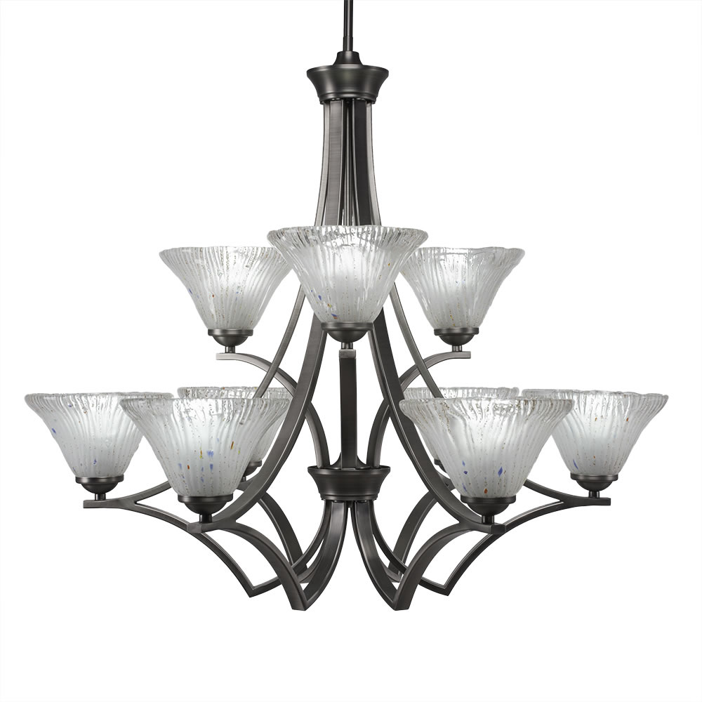 Zilo 9 Light Chandelier Shown In Graphite Finish With 7" Frosted Crystal Glass