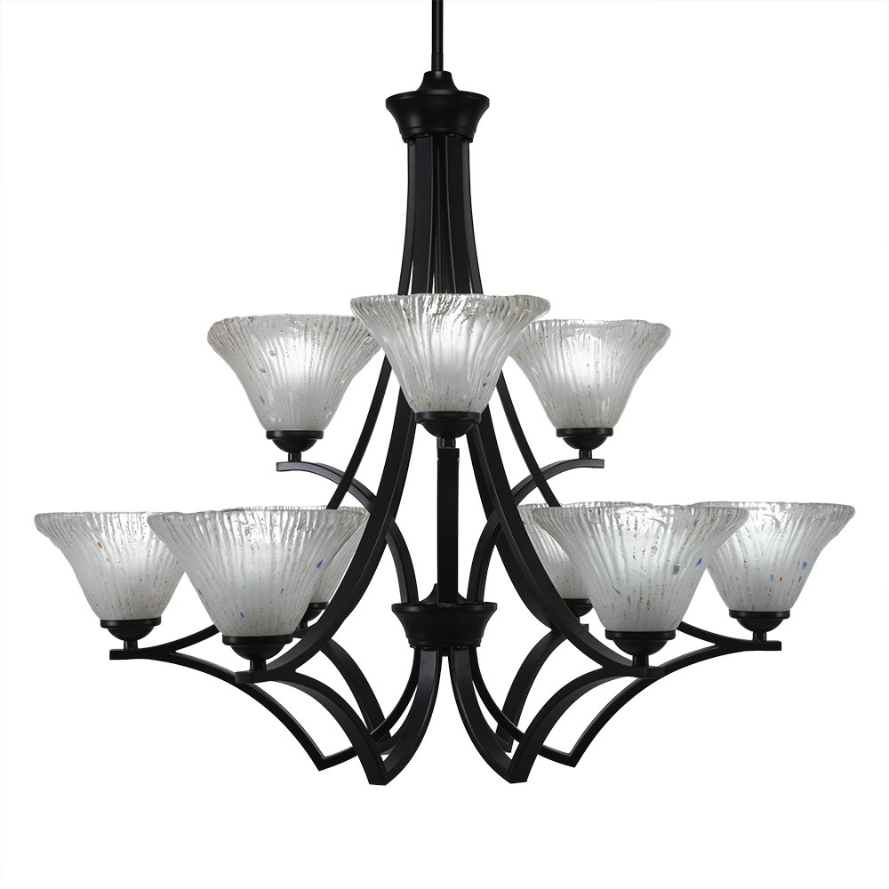 Zilo 9 Light Chandelier Shown In Matte Black Finish With 7" Frosted Crystal Glass