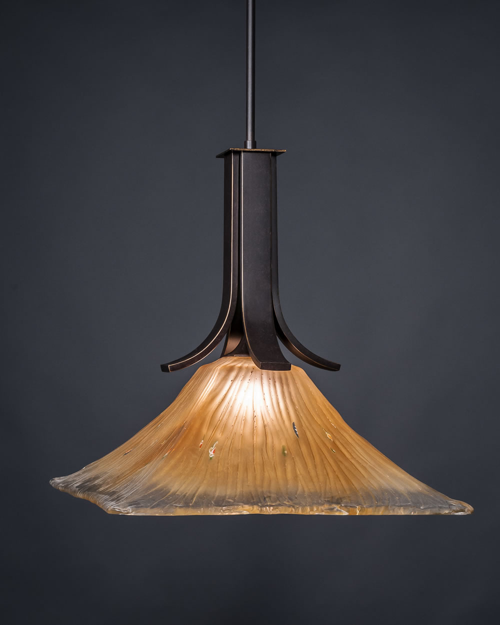 Apollo Pendant With Hang Straight Swivel With Hang Straight Swivel Shown In Dark Granite Finish with Square 17 Square Amber Crystal Glass