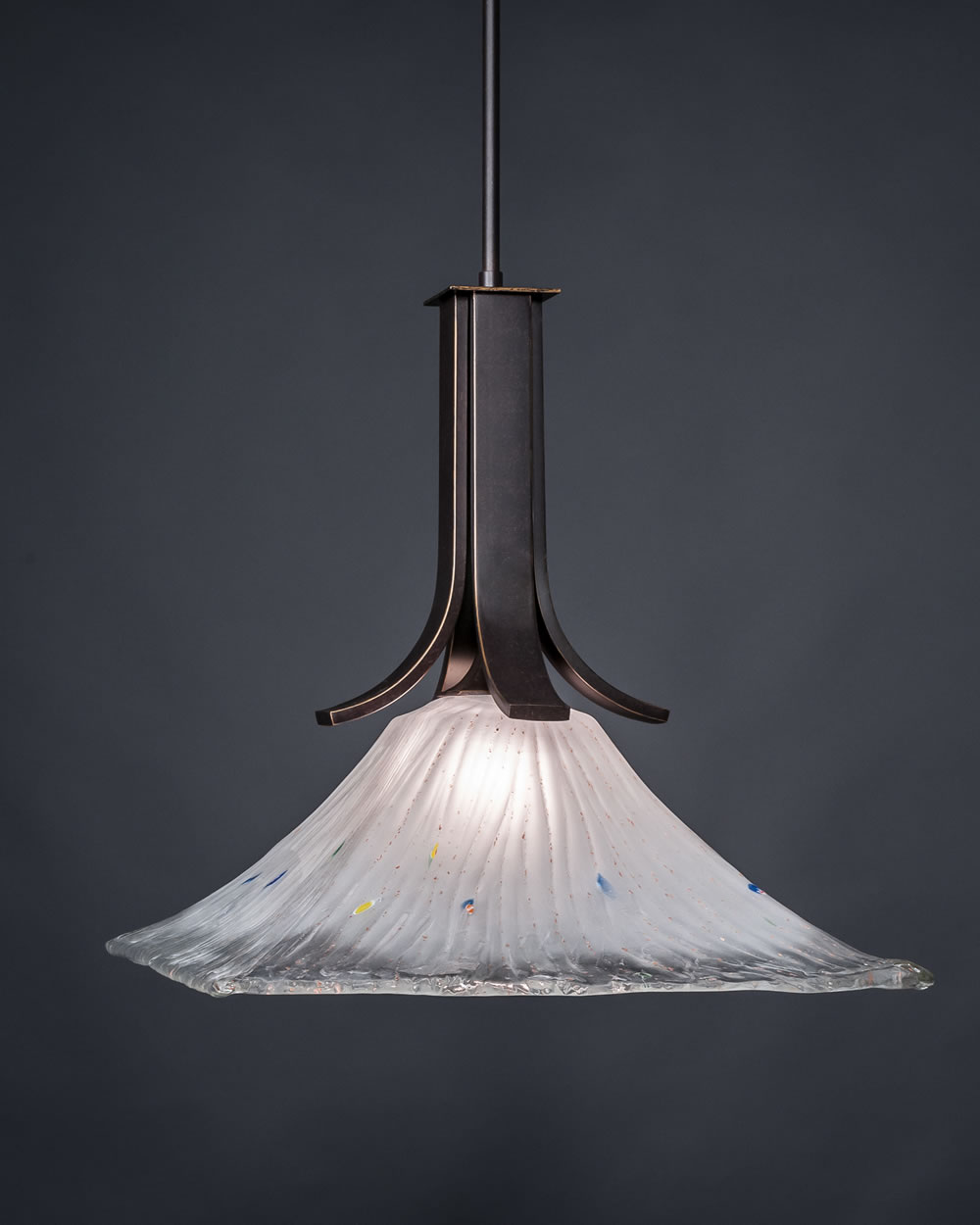 Apollo Pendant With Hang Straight Swivel Shown In Dark Granite Finish with Square 17 Square Frosted Crystal Glass