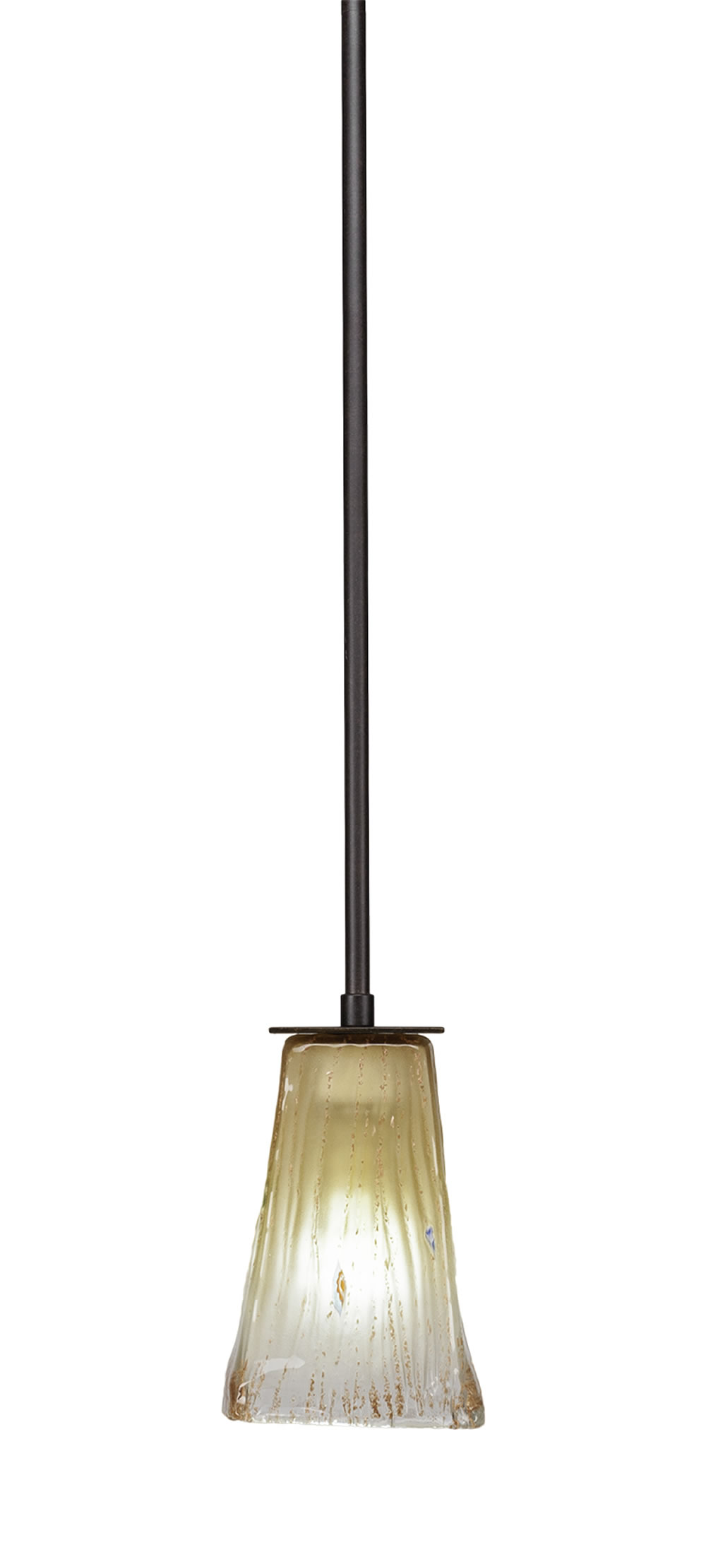 Apollo Stem Mini Pendant With Hang Straight Swivel Shown In Dark Granite Finish With 5" Square Amber Crystal Glass