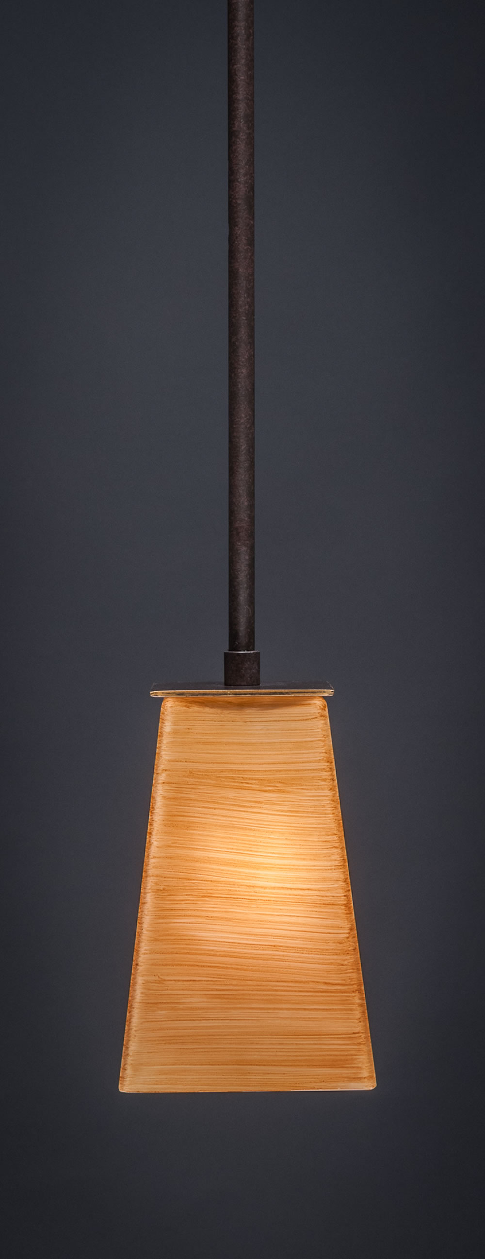 Apollo Stem Mini Pendant With Hang Straight Swivel Shown In Dark Granite Finish With 5" Square Cayenne Linen Glass