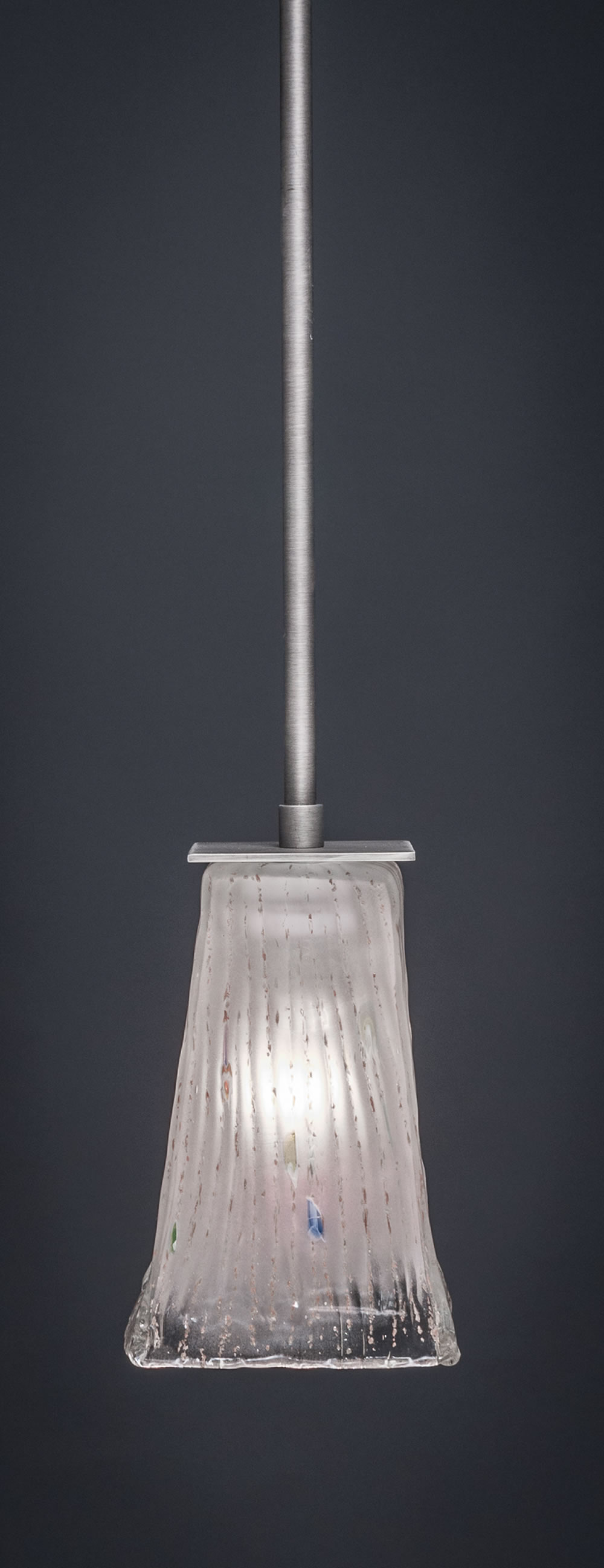 Apollo Stem Mini Pendant With Hang Straight Swivel Shown In Graphite Finish With 5" Square Frosted Crystal Glass