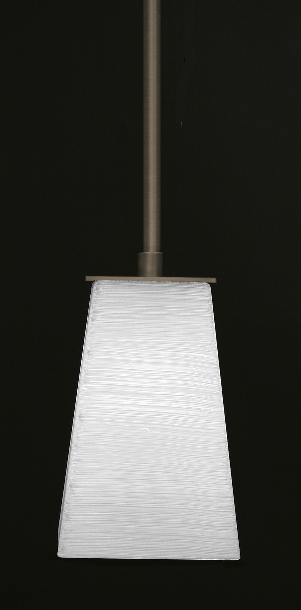 Apollo Stem Mini Pendant With Hang Straight Swivel Shown In Graphite Finish With 5" Square White Linen Glass