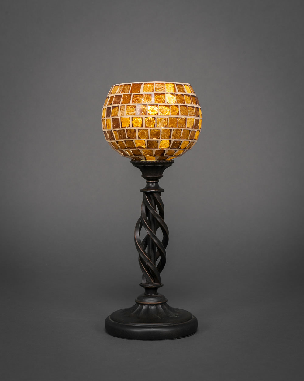 Eleganté Mini Table Lamp Shown In Bronze Finish With 6" Copper Mosaic Glass