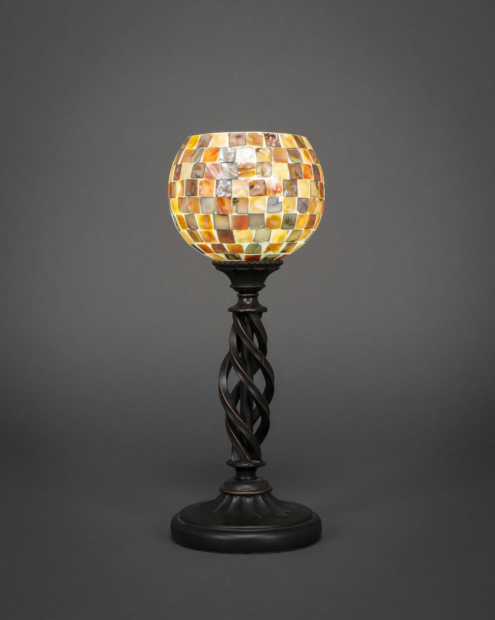 Eleganté Mini Table Lamp Shown In Bronze Finish With 6" Sea Mist Seashell Glass