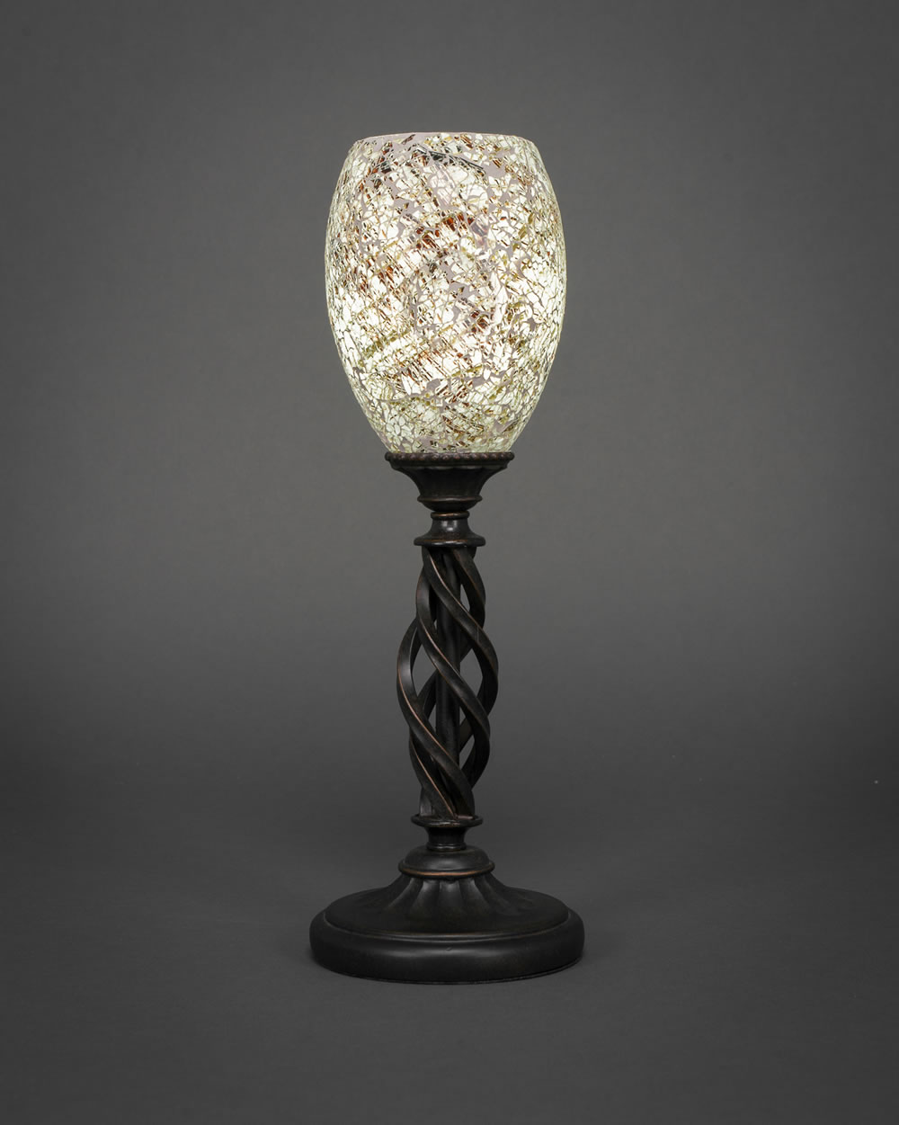 Eleganté Mini Table Lamp Shown In Bronze Finish With 5" Natural Fusion Glass