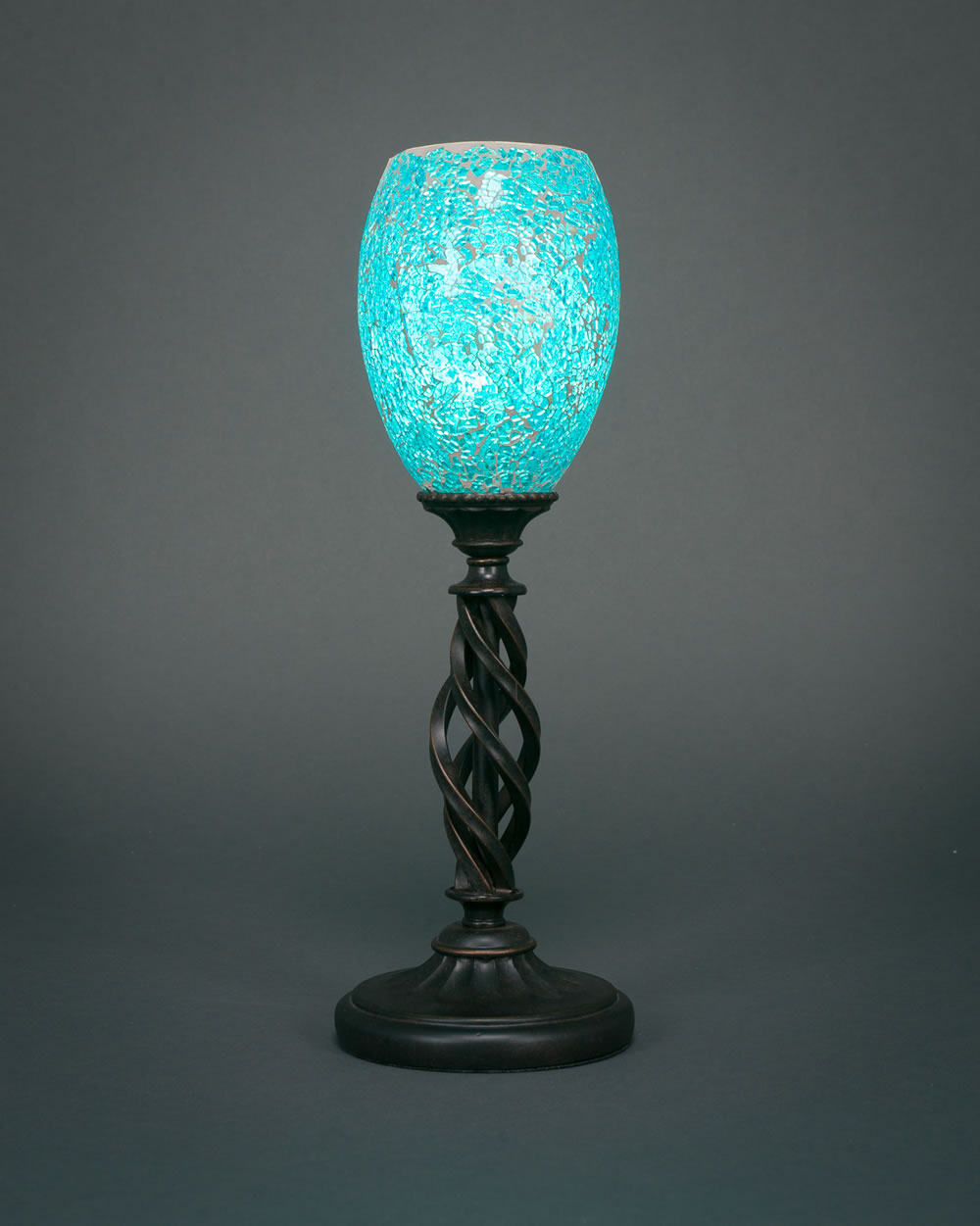 Eleganté Mini Table Lamp Shown In Bronze Finish With 5" Turquoise Fusion Glass