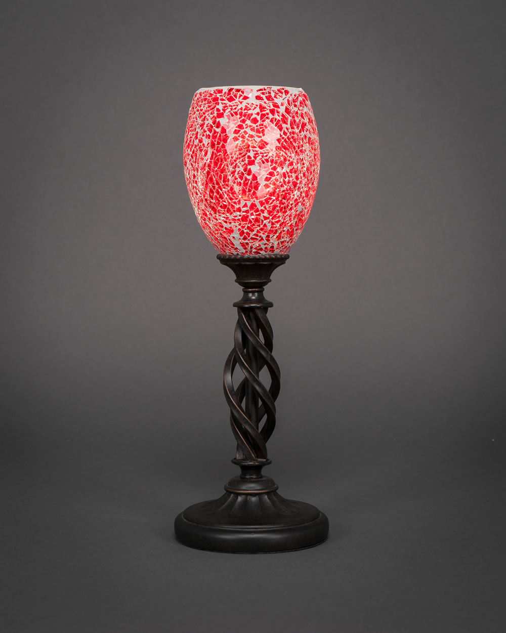 Eleganté Mini Table Lamp Shown In Bronze Finish With 5" Red Fusion Glass