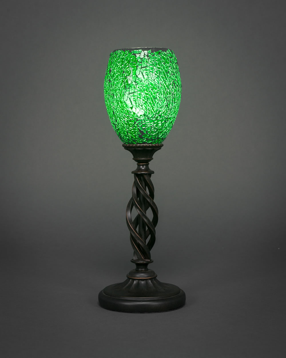 Eleganté Mini Table Lamp Shown In Bronze Finish With 5" Green Fusion Glass
