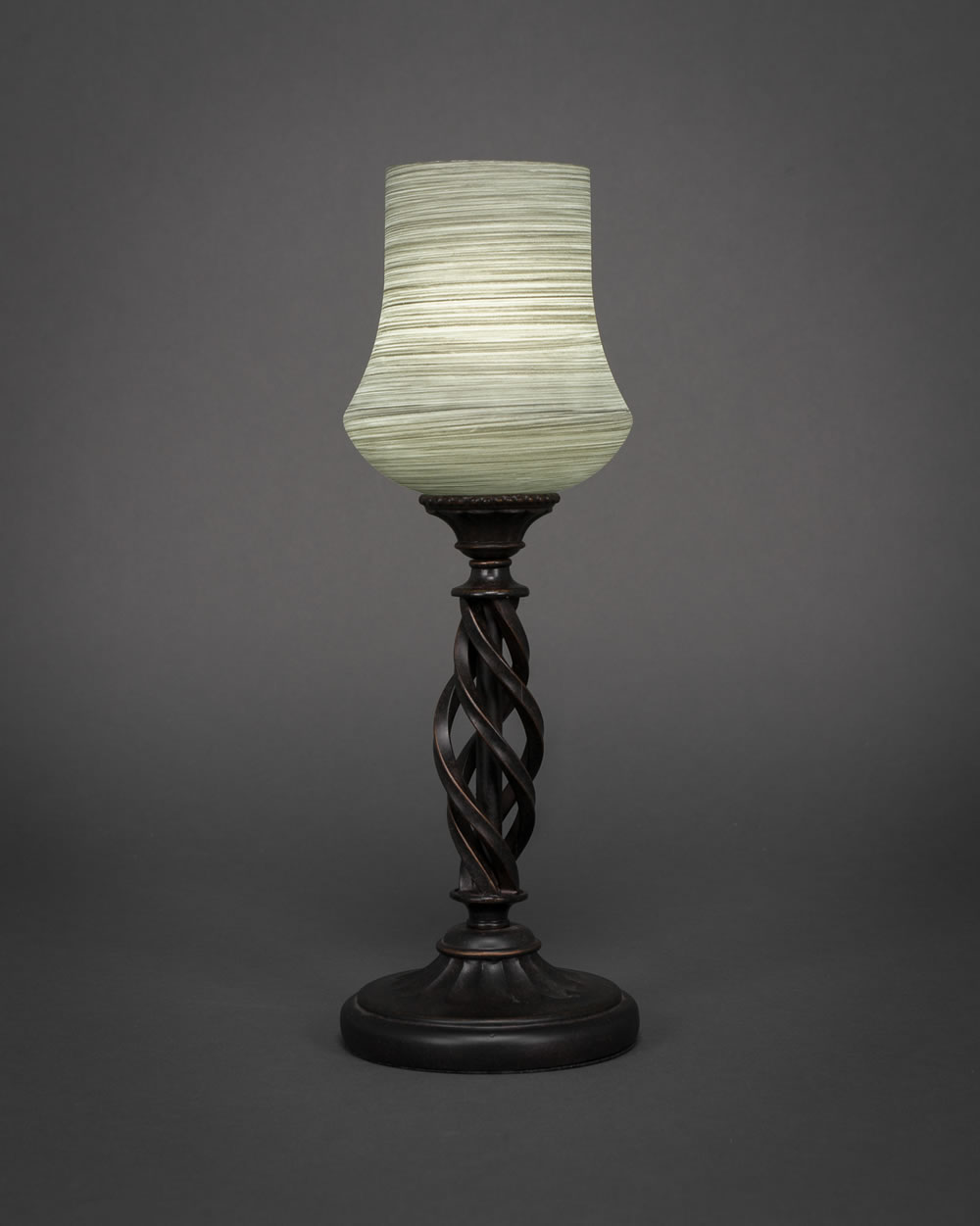 Eleganté Mini Table Lamp Shown In Bronze Finish With 5.5" Gray Linen Glass
