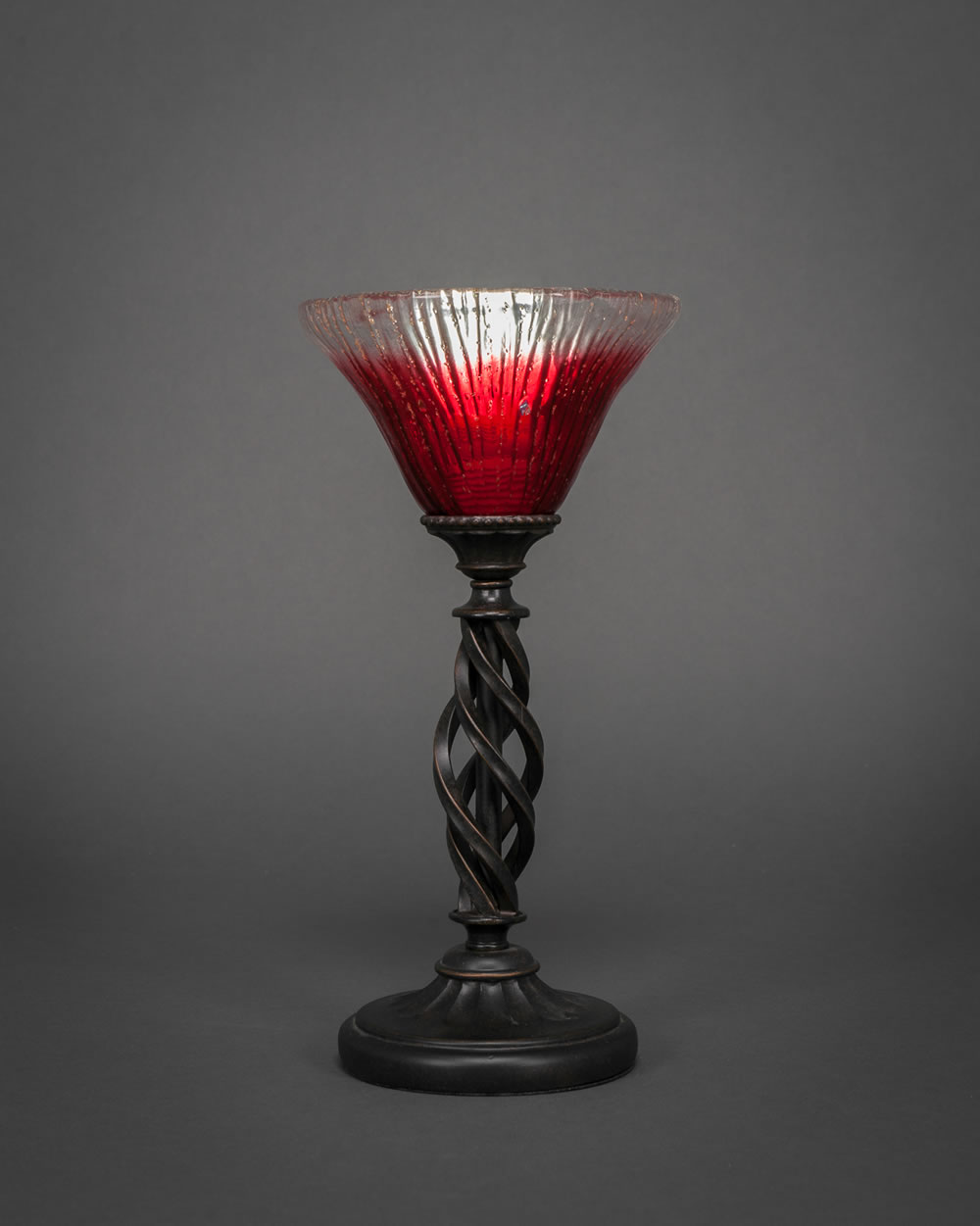 Eleganté Mini Table Lamp Shown In Bronze Finish With 7" Raspberry Crystal Glass