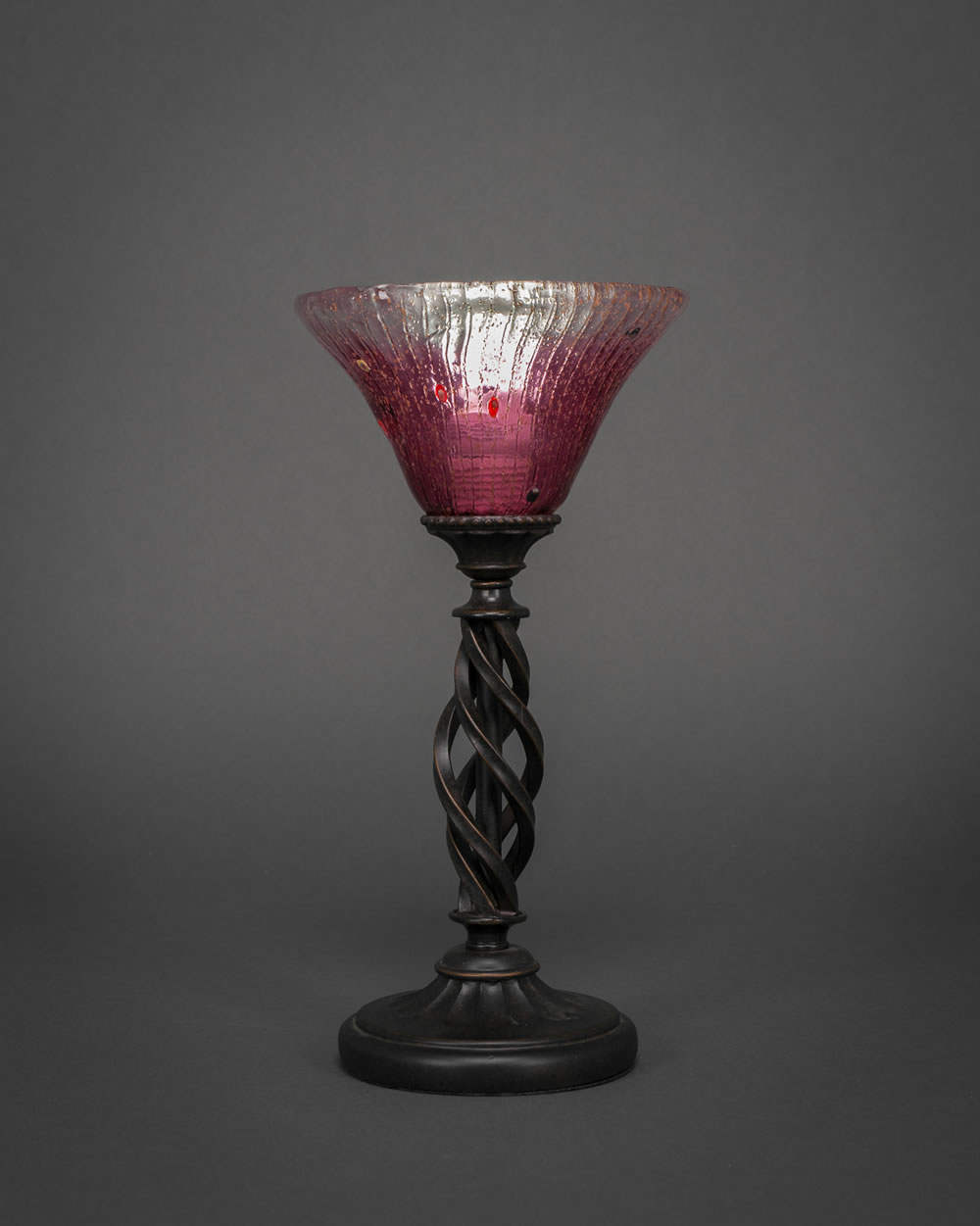 Eleganté Mini Table Lamp Shown In Bronze Finish With 7" Wine Crystal Glass