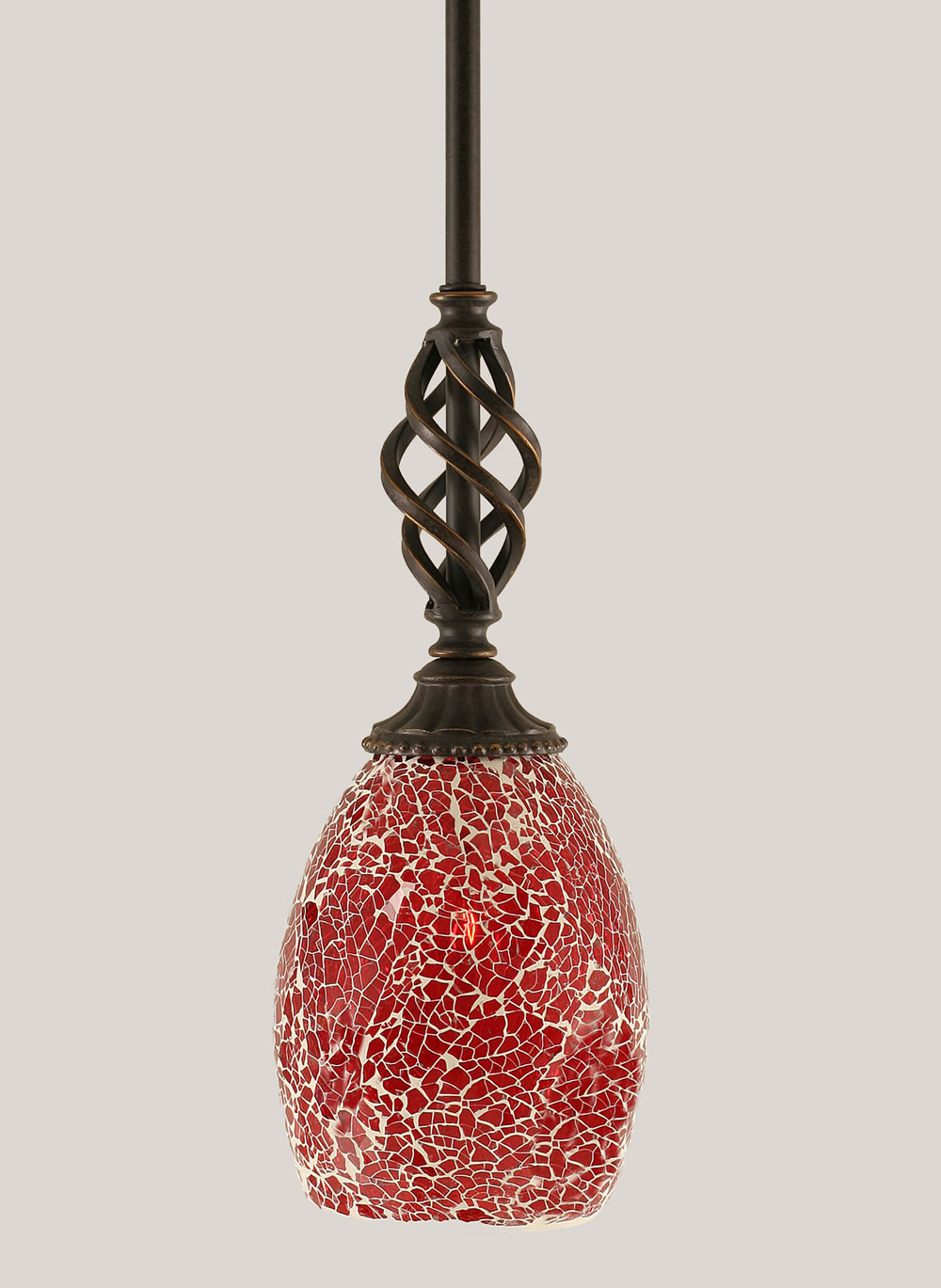 Eleganté Mini Pendant Shown In Dark Granite Finish With 5" Red Fusion Glass