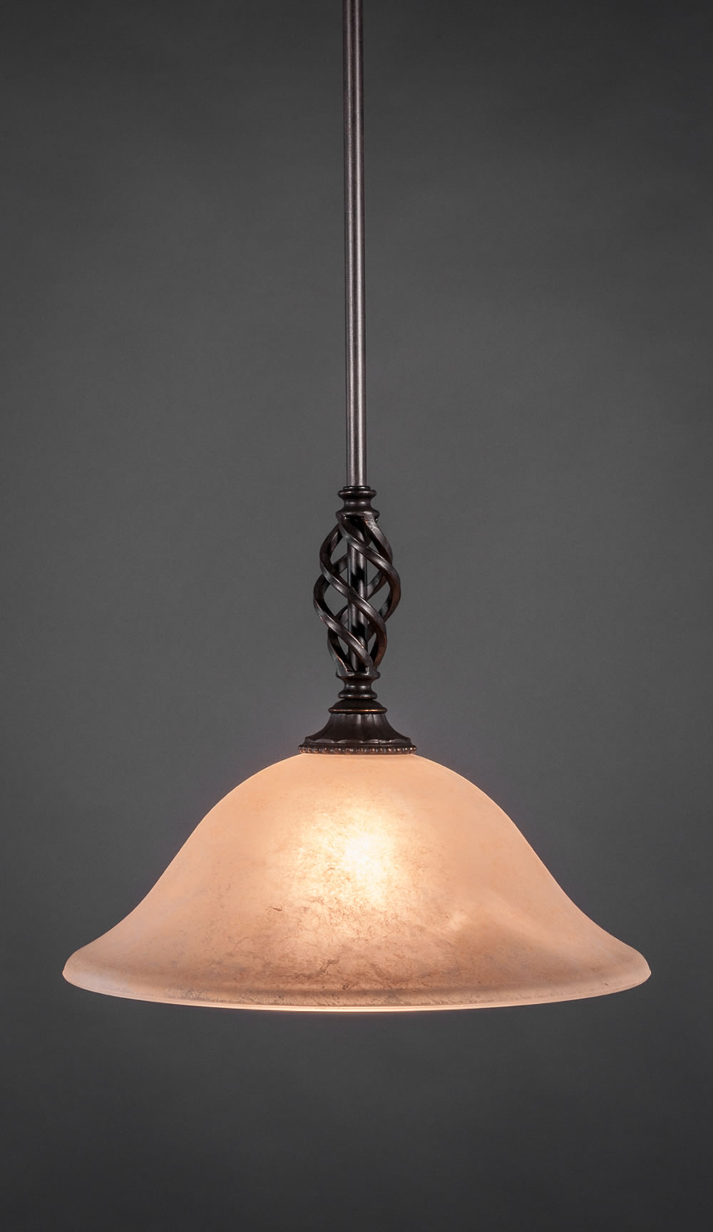 Eleganté Mini Pendant With Hang Straight Swivel Shown In Dark Granite Finish With 12" Amber Marble Glass