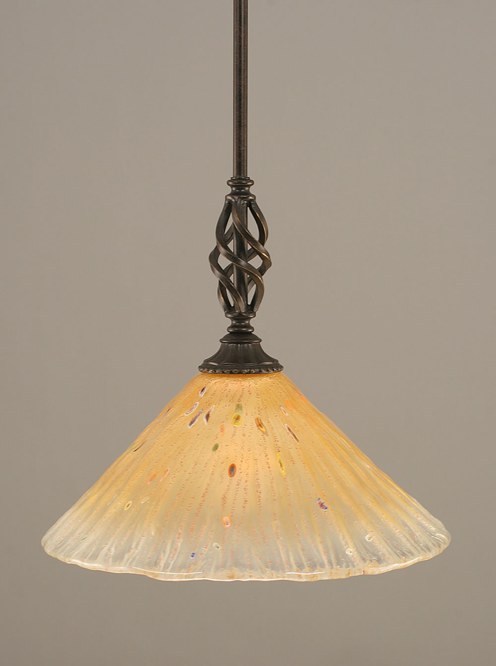 Eleganté Mini Pendant With Hang Straight Swivel Shown In Dark Granite Finish With 12" Amber Crystal Glass